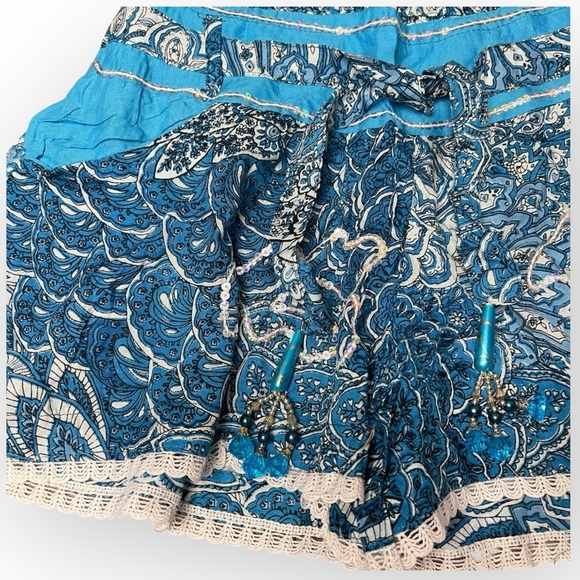NWOT JUNGLEE BILLEE BOUTIQUE Cotton Boho Shorts with Beaded Ties - Picture 4 of 5